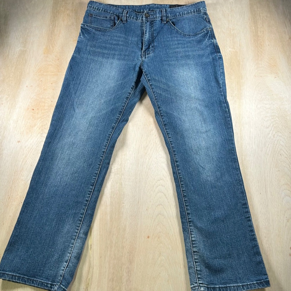 TK Axel Slim Straight Jeans Mens 34x30 Medium Wash Blue Denim Pants repair
